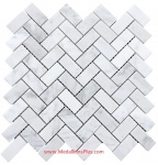 Carrara White Marble Polished Herringbone Mosaic Tiles