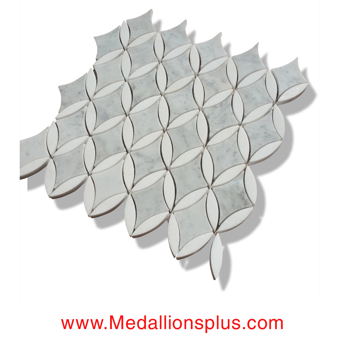 Oval Diamond - Carrara & Thassos White Marble Polished Mosaic Tiles